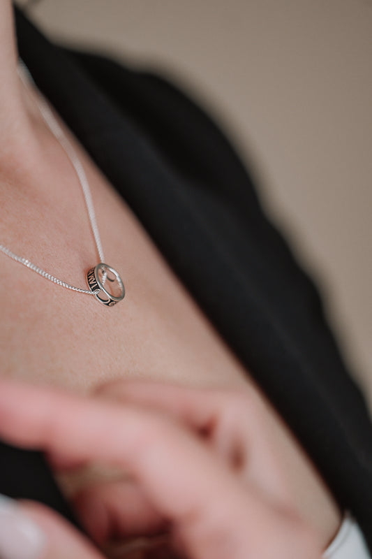 Oxidised silver pendant with chain